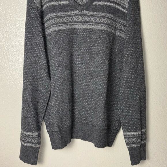 Banana Republic Sweater Men's Large Fair Isle Pullover Wool Cashmere Gray, White - Picture 8 of 16